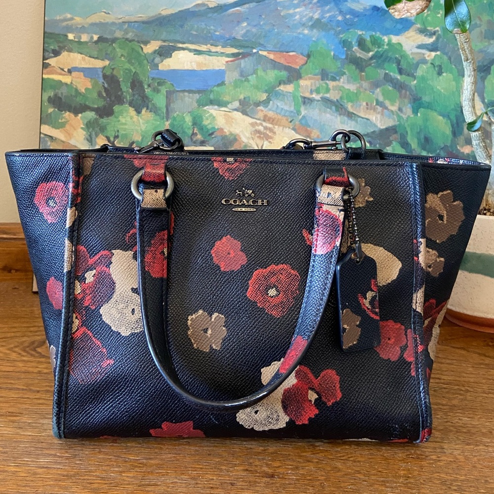 COACH CROSBY FLORAL FLOWER PRINTED LEATHER SATCHEL BAG PURSE 33856 MULTI_RARE